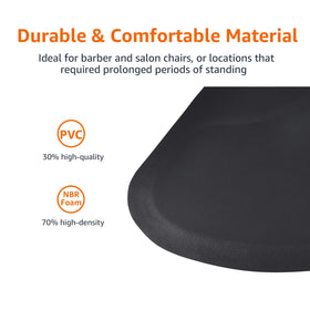 Amazon Basics mat next to salon chair showing 3x5 ft scale and cushioned support for stylists