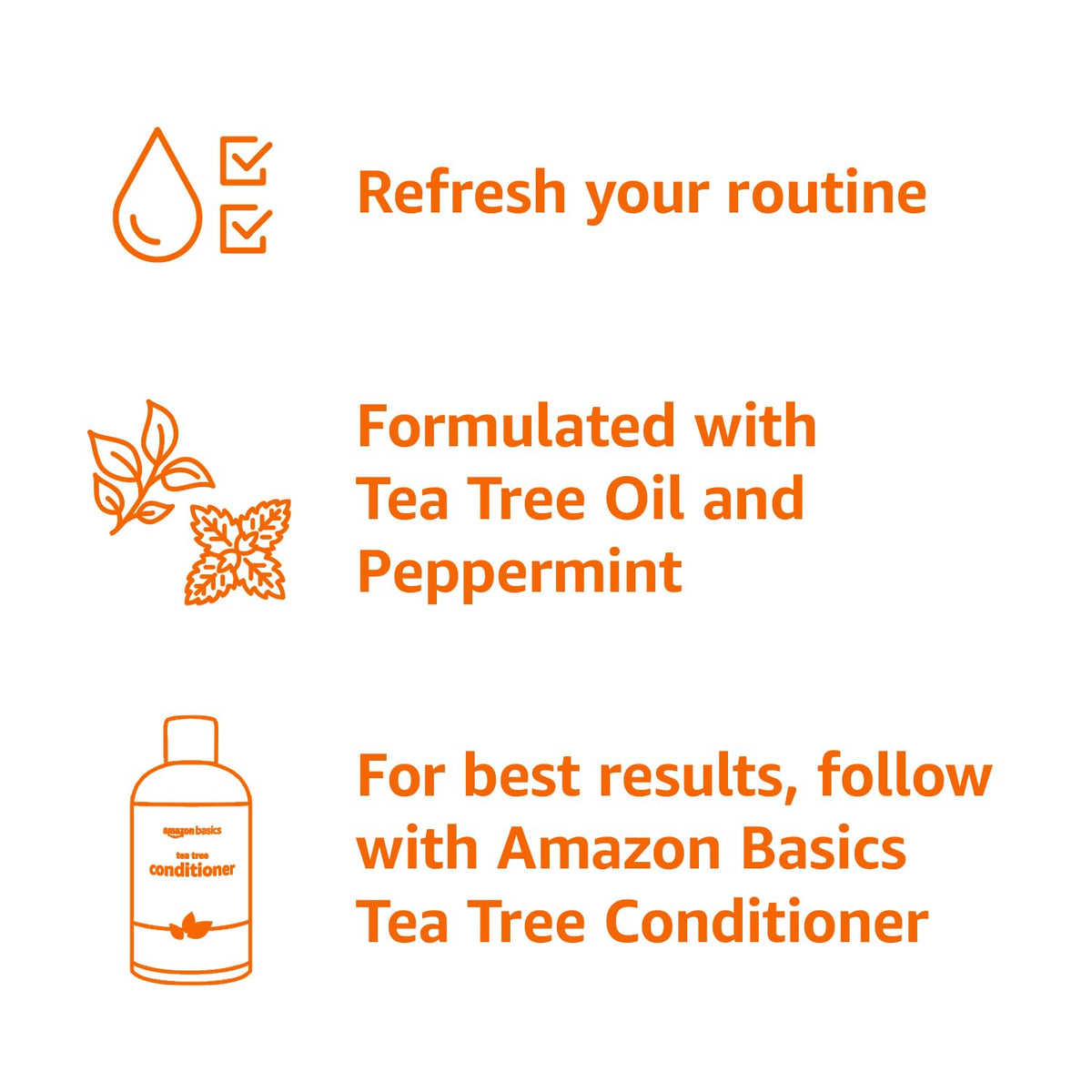 Close-up of Amazon Basics label highlighting tea tree and peppermint ingredients