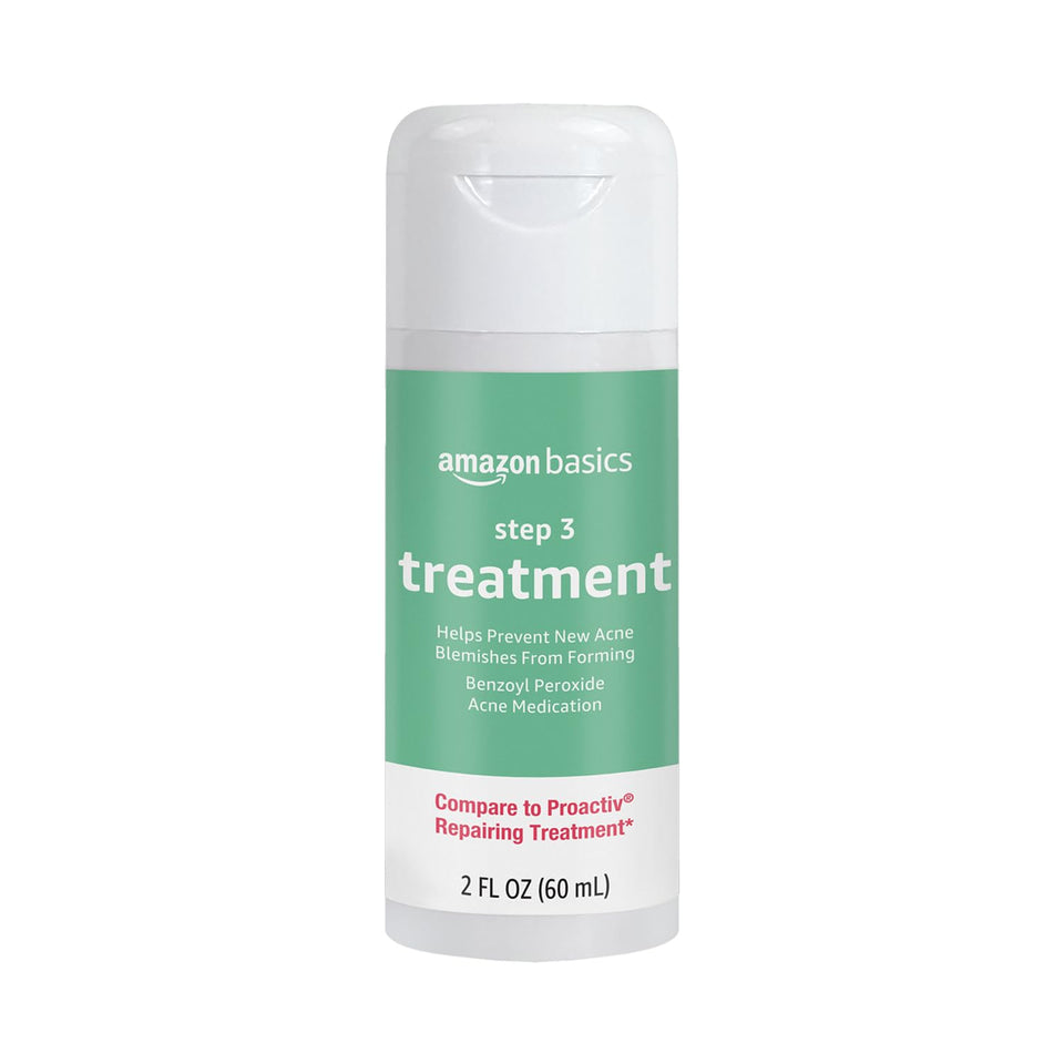 Amazon Basics front packaging showing bottle and label benefit for clear skin