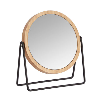 Amazon Basics front view of round vanity mirror showing clear reflection and stability