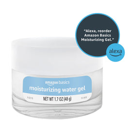 Amazon Basics gel on bathroom shelf in lifestyle scene promoting daily routine hydration