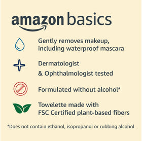 Amazon Basics wipe in hand removing mascara to show effective, gentle removal