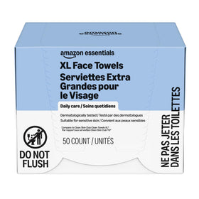 Amazon Essentials towel in use wiping face illustrating gentle cleansing