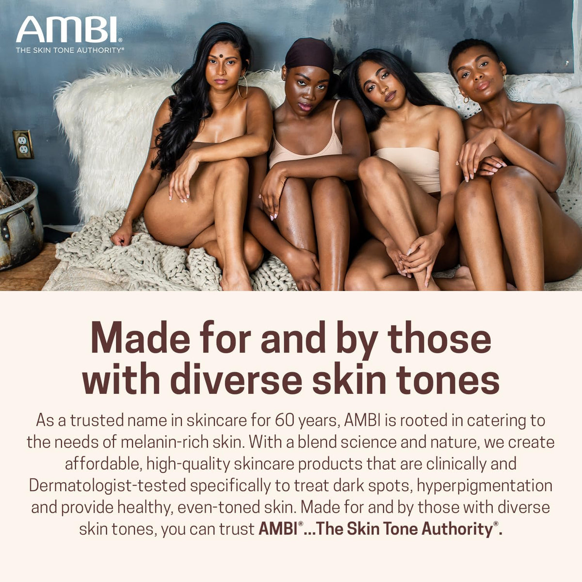 Ambi label close-up highlighting hyaluronic acid and vitamins benefits