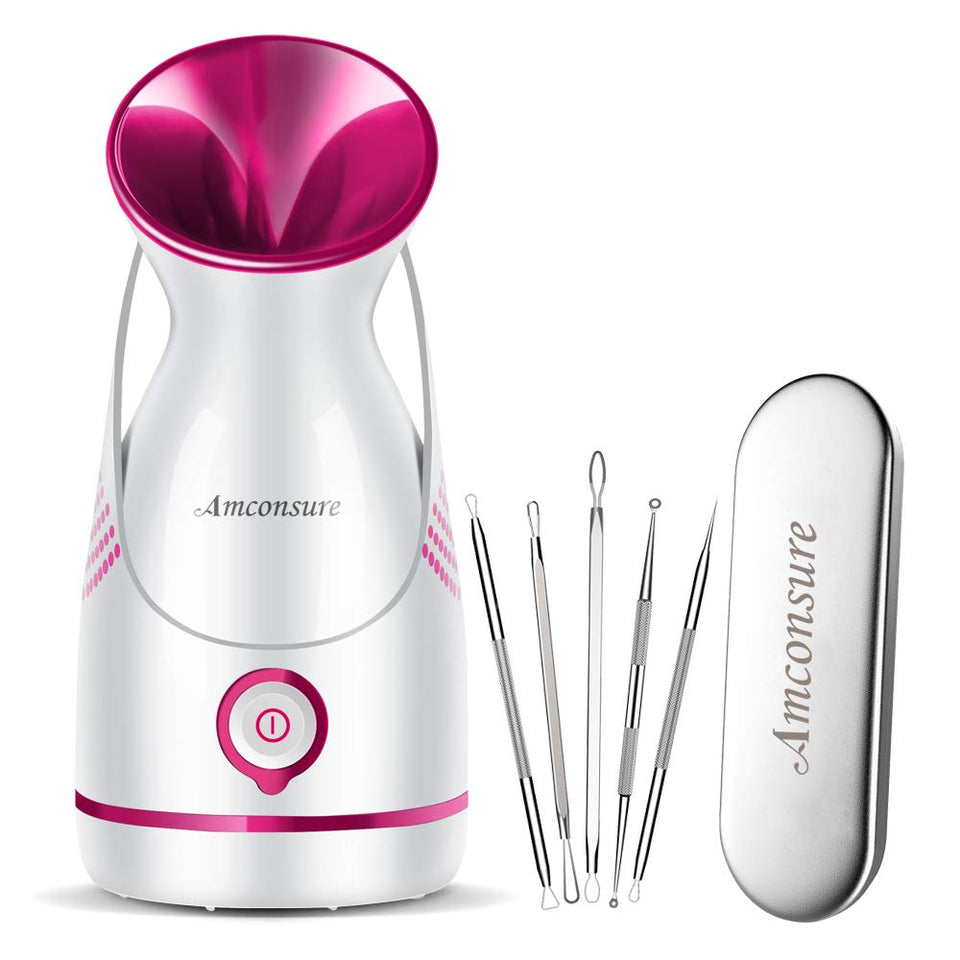 Amconsure steamer front view showing compact design and easy use benefit