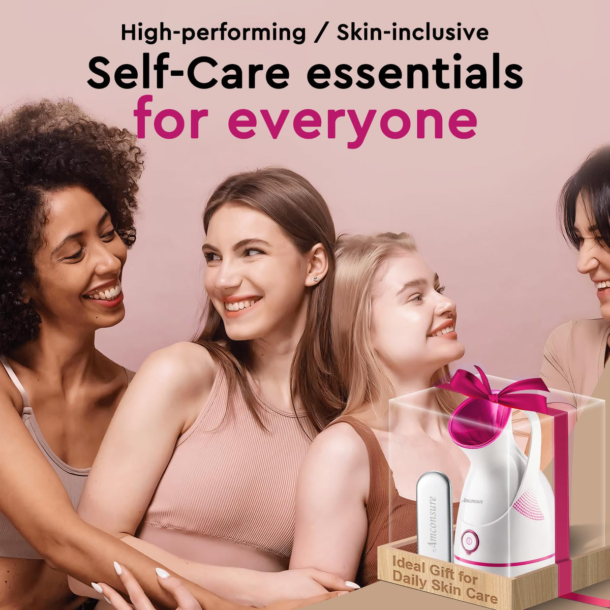 Amconsure on vanity with skincare products depicting improved product absorption benefit
