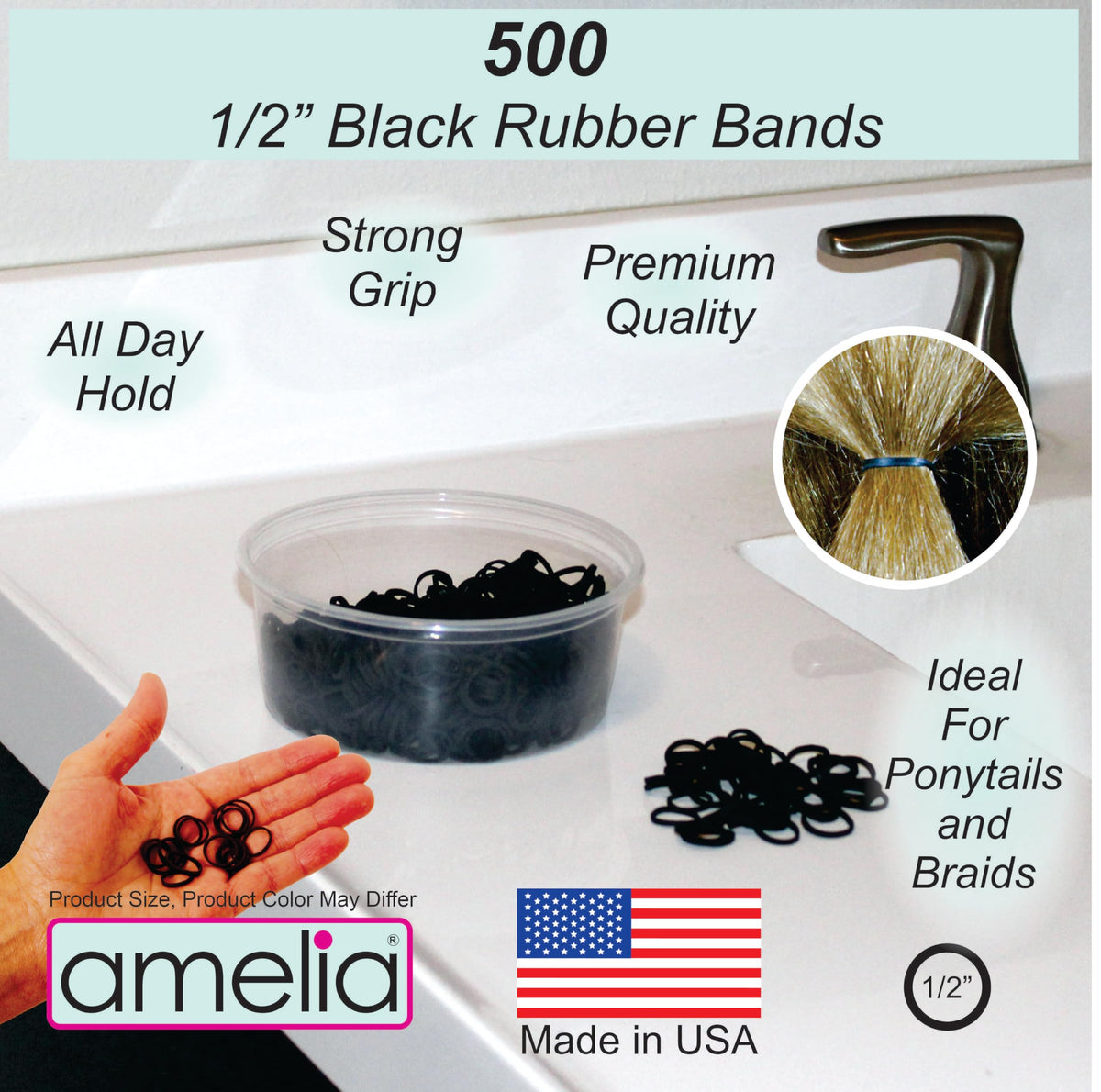 Amelia Beauty reclosable container open with bands visible for tidy storage