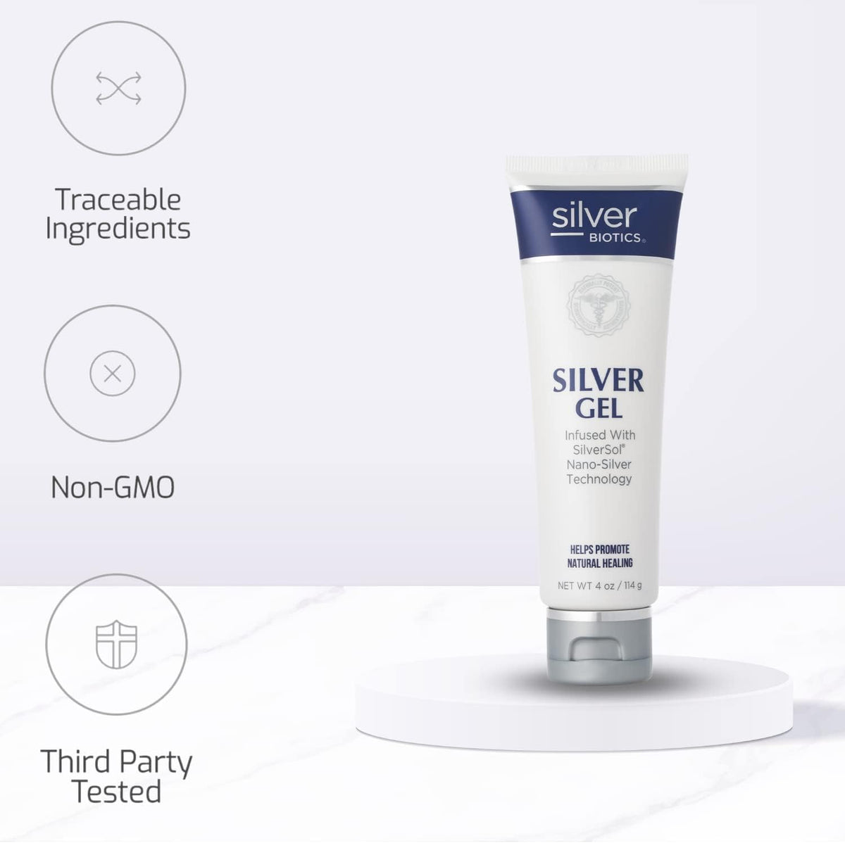 American Biotech Labs label detail showing SilverSol 20 ppm information benefit