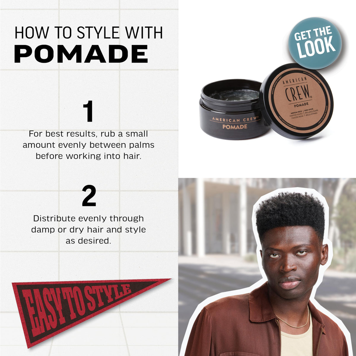 American Crew pomade on hands demonstrating smooth spread and control