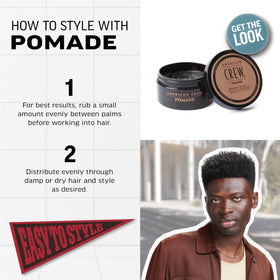 American Crew pomade on hands demonstrating smooth spread and control