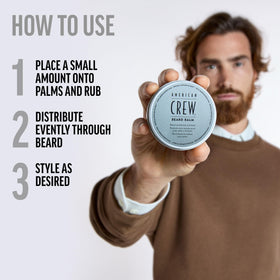 American Crew next to a razor showing 2.3 fl oz travel-friendly size