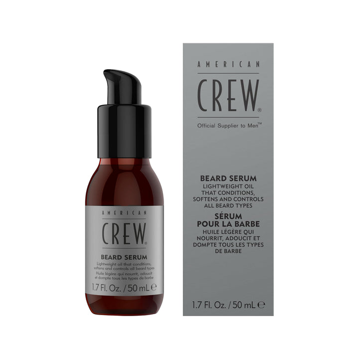 American Crew front packaging showing 1.7 fl oz beard serum for groomed appearance