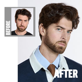 American Crew applied to model beard showing softer, controlled facial hair benefit