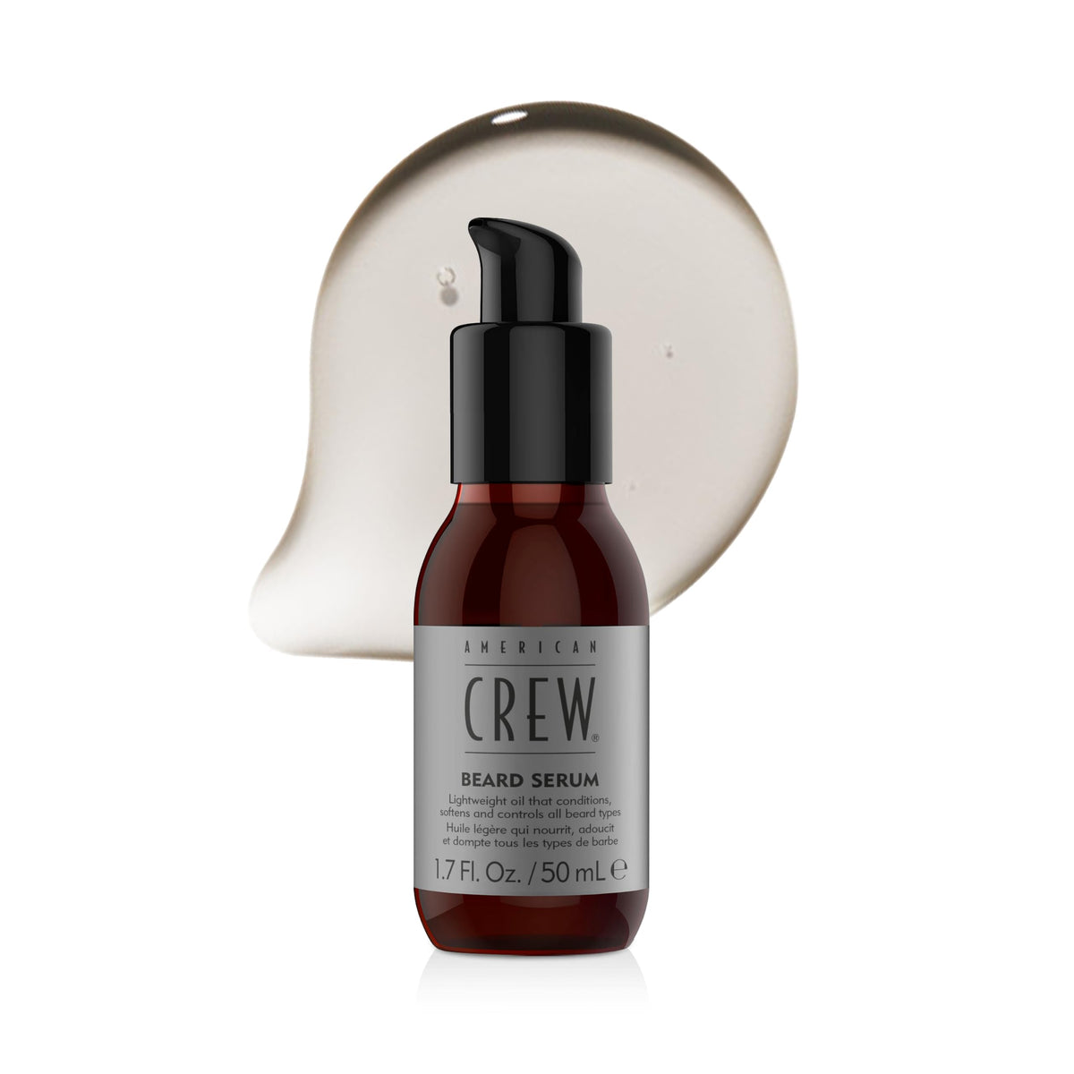 American Crew serum inside travel pouch demonstrating leak-proof travel-friendly benefit