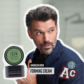 American Crew open tube with cream texture highlighting smooth application benefit