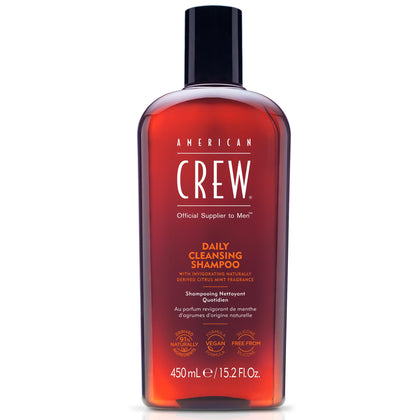 American Crew front packaging showing 15.2 fl oz bottle and clean branding benefit: clear identification