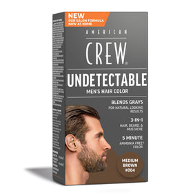 American Crew front packaging showing medium brown shade and quick-application benefit