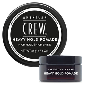 American Crew front packaging pomade showing brand and polished look benefit