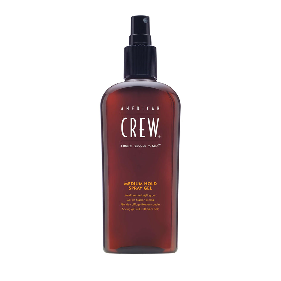 American Crew front packaging showing bottle and product benefit of medium hold