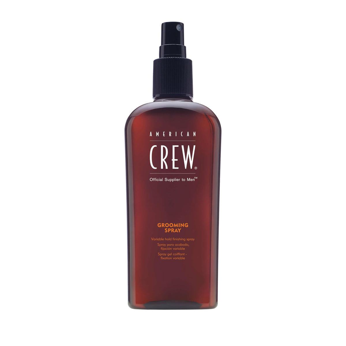 American Crew front view of spray bottle showing sleek packaging and easy grip benefit