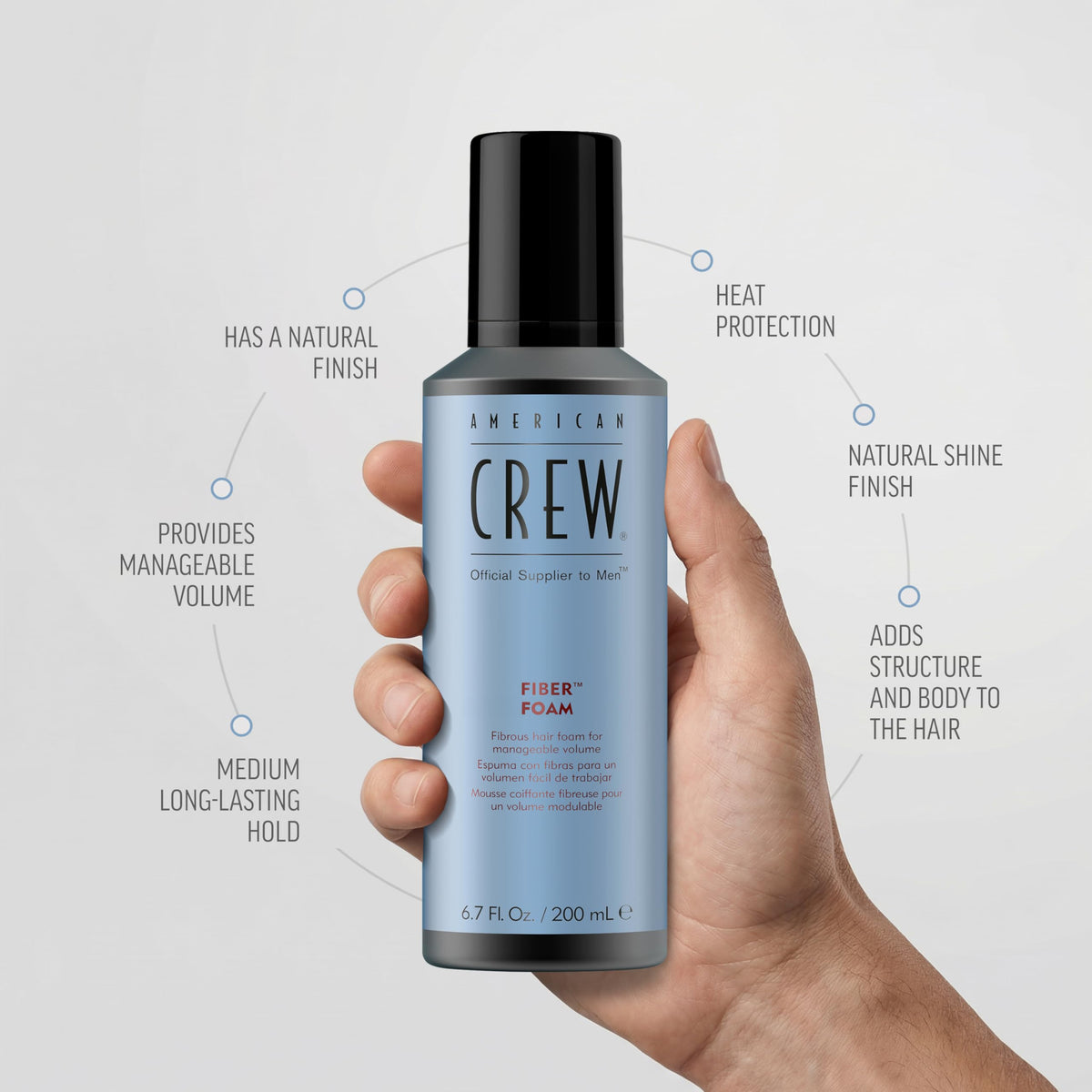 American Crew foam being dispensed in hand to show ease of use and control