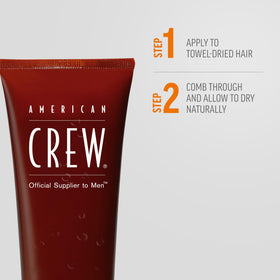 American Crew before and after in hair, shows frizz control benefit