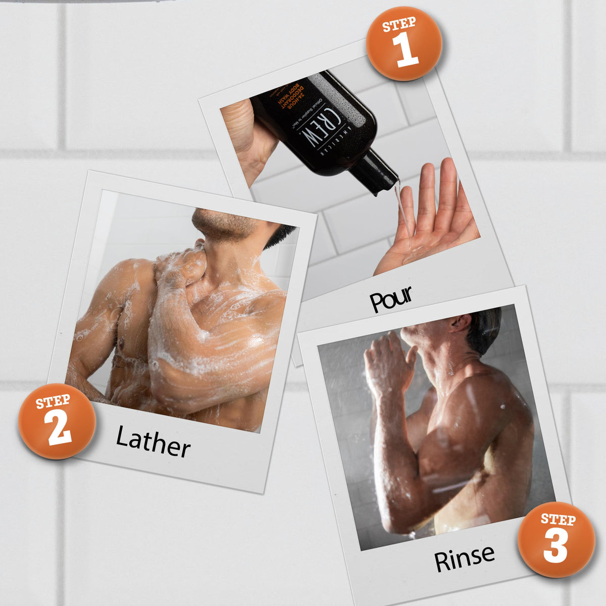 American Crew body wash in shower use providing refreshing, cooling benefit