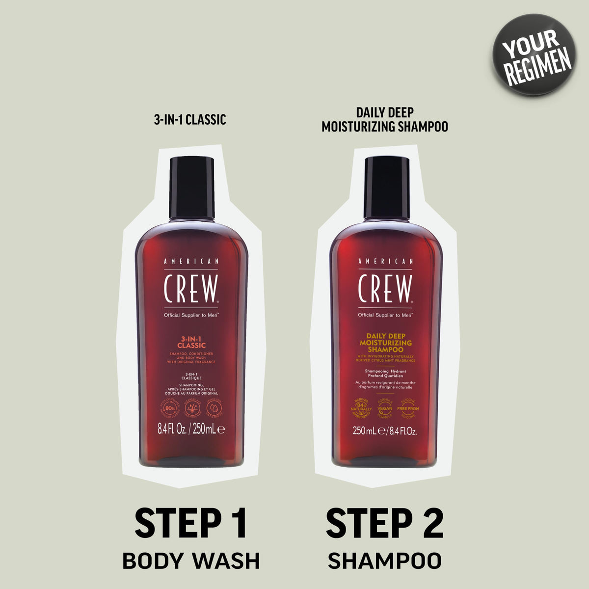 American Crew ingredient list close-up featuring vitamin B5 for healthier-looking hair