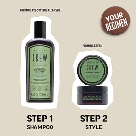 American Crew label close-up emphasizing ingredients and professional grooming trust