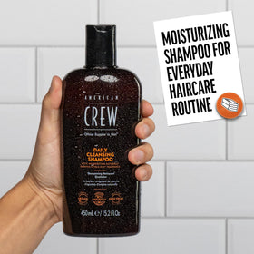 American Crew lather demonstration in palm showing easy foaming for effective oil removal benefit