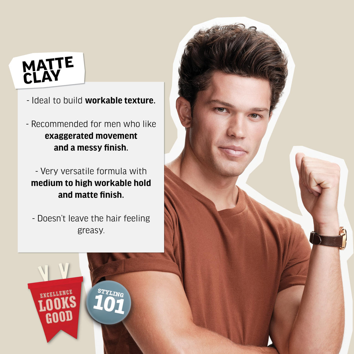 Hands applying American Crew clay demonstrating even distribution and control