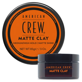 American Crew matte clay front tin showing product and brand for easy identification