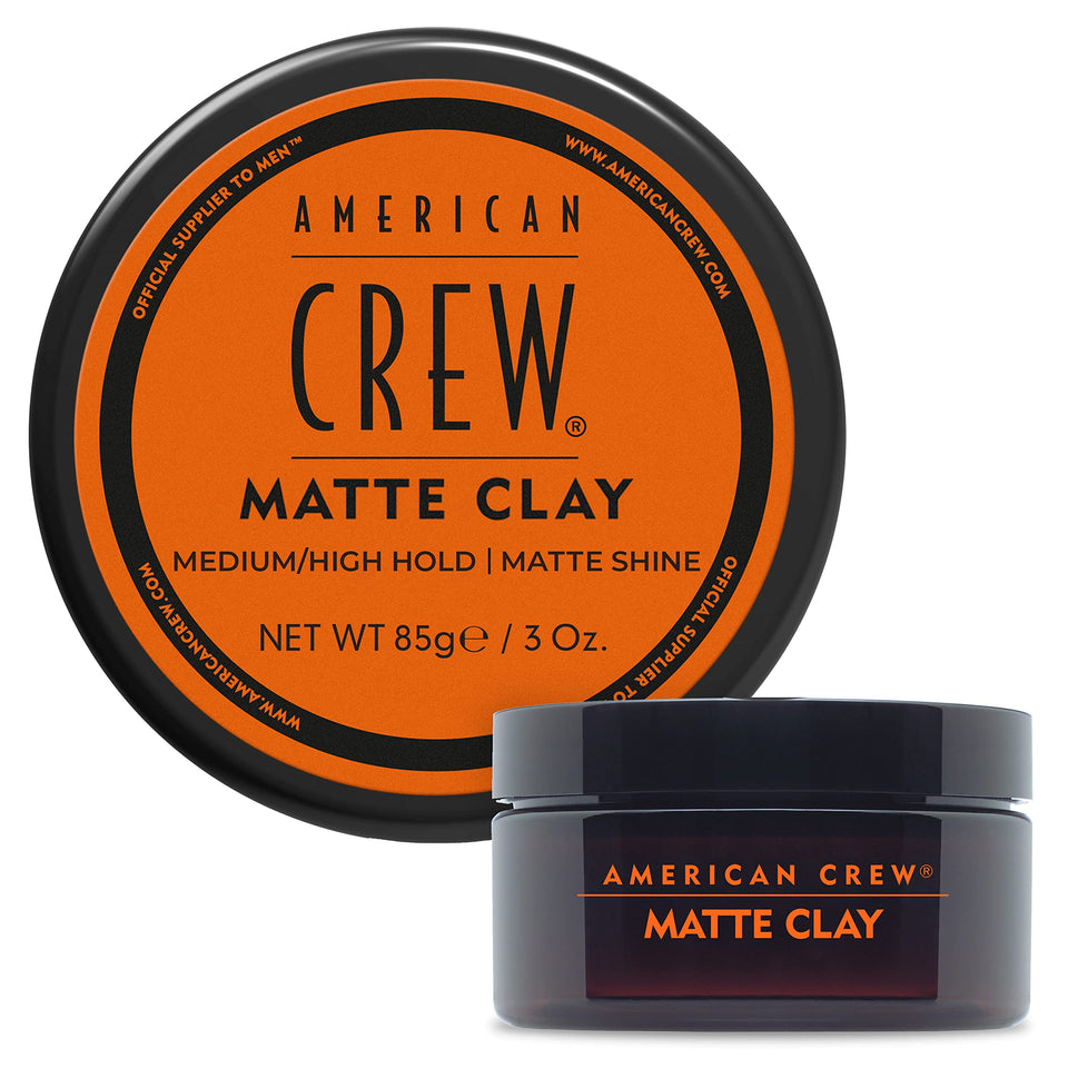 American Crew matte clay front tin showing product and brand for easy identification