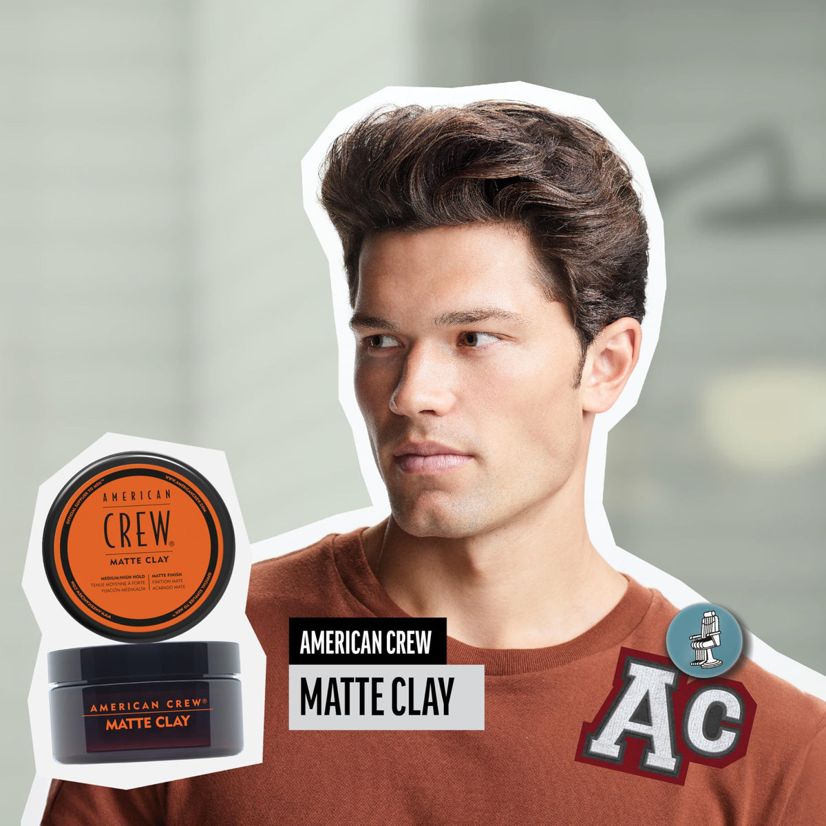 American Crew open jar close-up revealing clay texture for effortless application