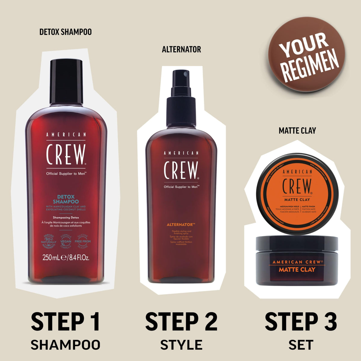 AMERICAN CREW lifestyle image of man styling hair with added thickness