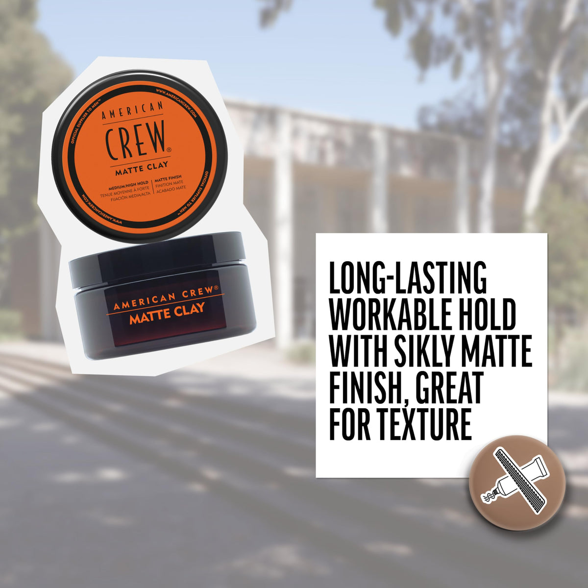 Man styling short hair with American Crew clay for natural textured hold
