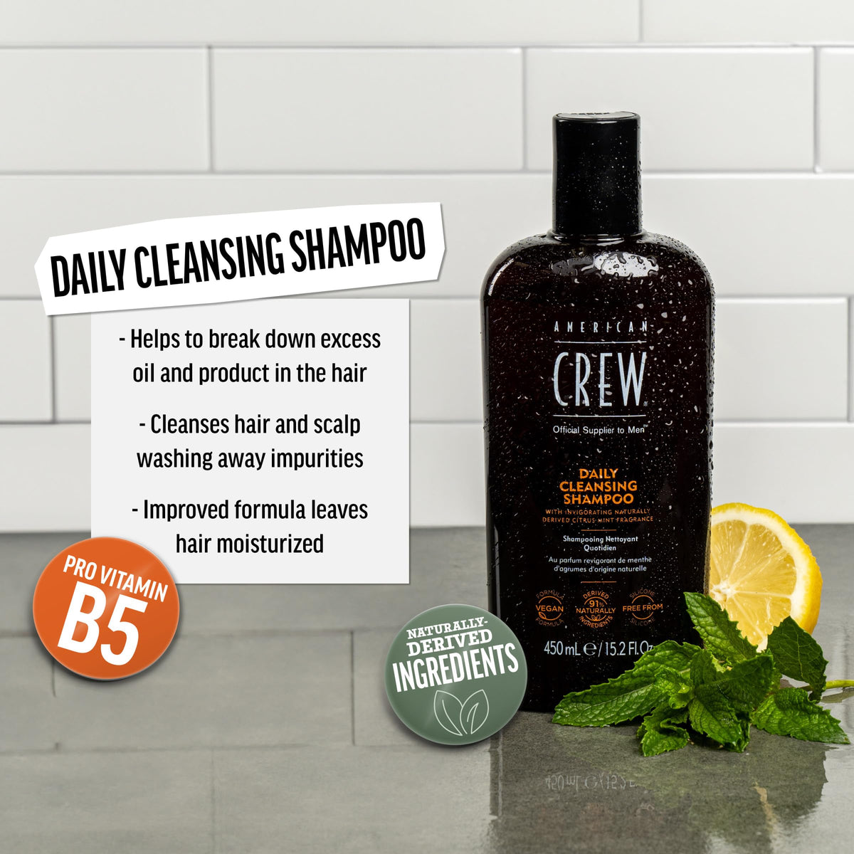 American Crew shampoo texture in hand showing lightweight lather for gentle cleansing benefit