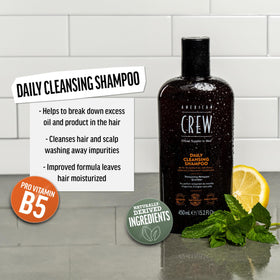 American Crew shampoo texture in hand showing lightweight lather for gentle cleansing benefit