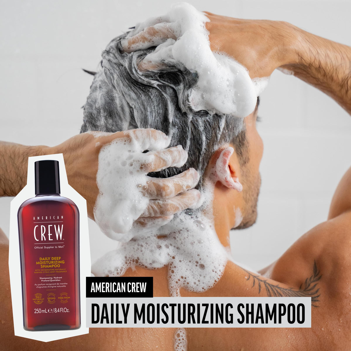 American Crew shampoo texture being poured illustrating creamy, conditioning lather