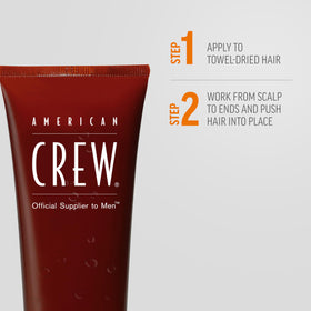 American Crew bottle in hand showing 8.4 fl oz scale and travel convenience