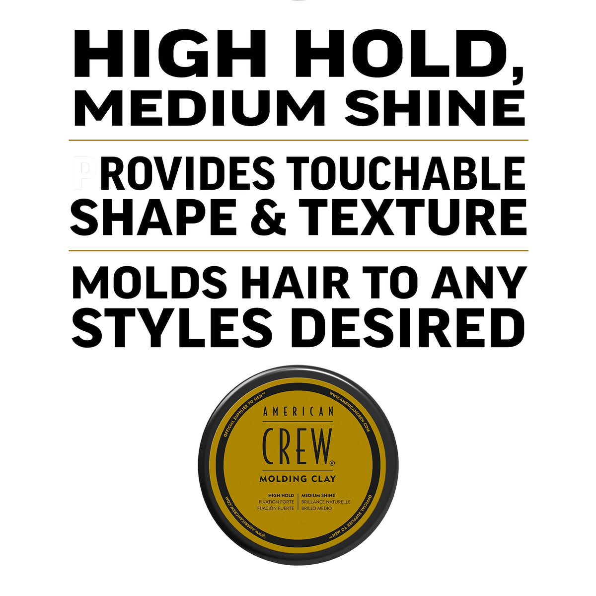 American Crew styled hair before and after using clay, shows improved definition benefit