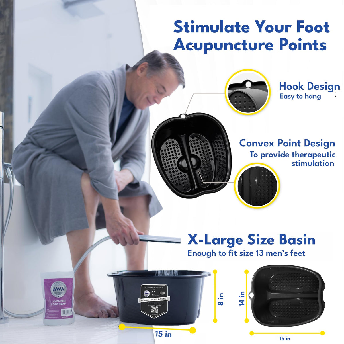 American Wellness Authority basin in use with feet submerged, comfortable at-home soak