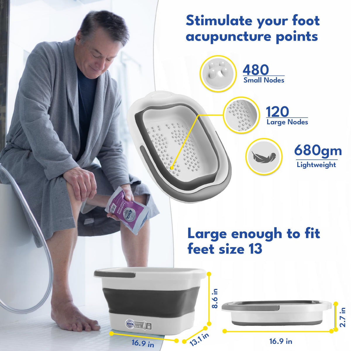 American Wellness Authority foot tub in use in bathroom demonstrating relaxing soak convenience