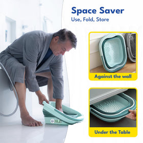 American Wellness Authority tub next to shoes showing compact scale for travel