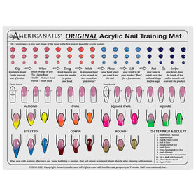 AMERICANAILS .COM front view of training mat showing printed nail templates and layout for practice