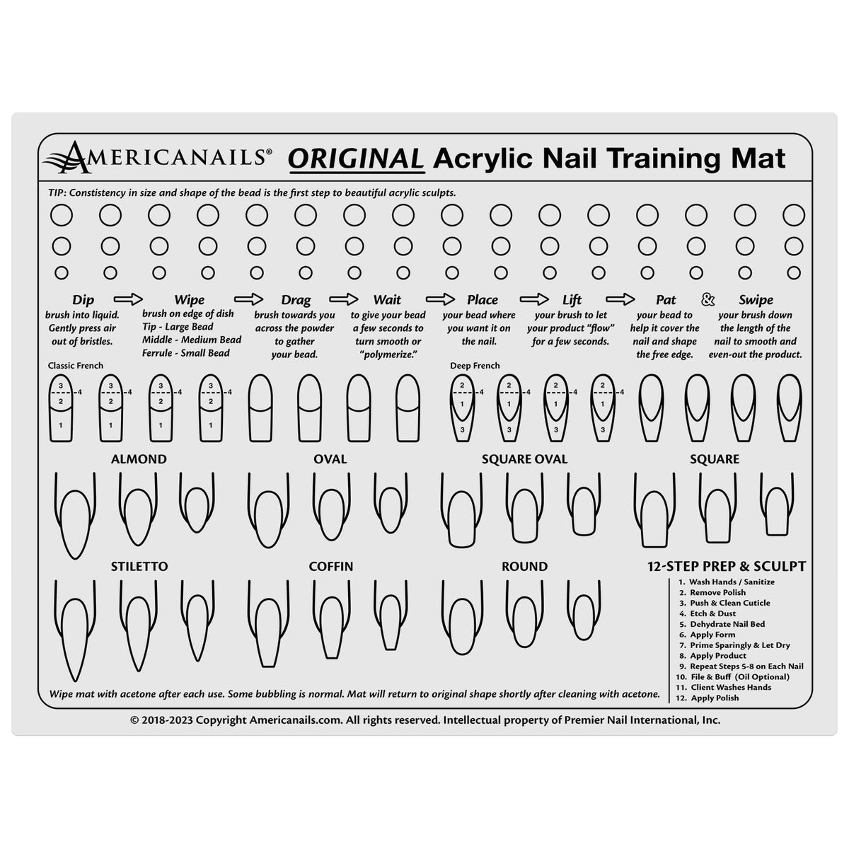 AMERICANAILS .COM mat in use with acrylic beads demonstrating practice and skill improvement