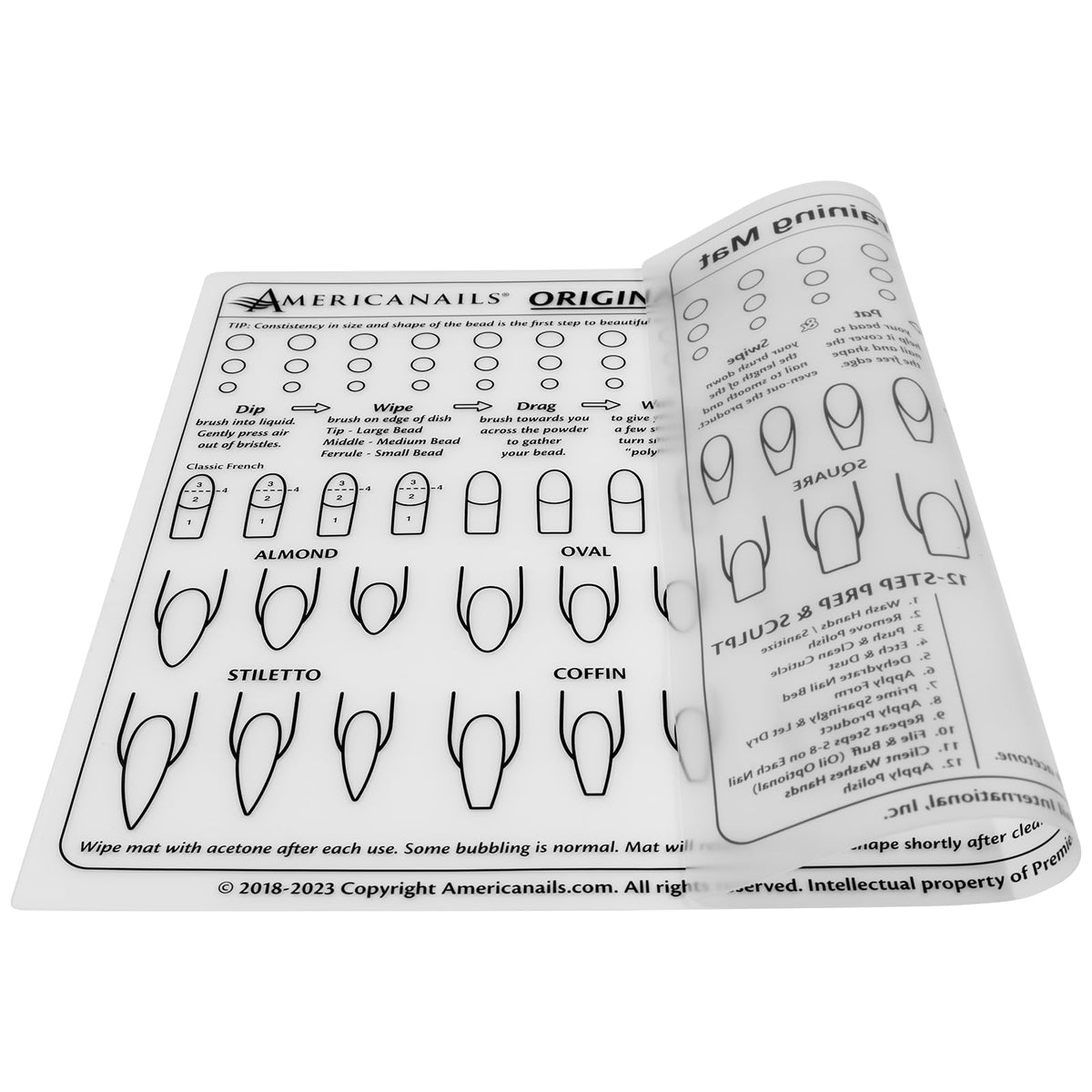 AMERICANAILS .COM rolled mat beside a ruler showing compact storage and travel convenience