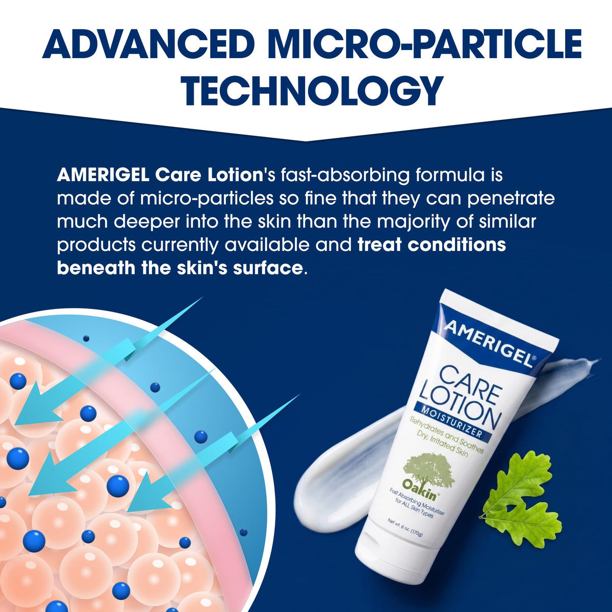 AMERIGEL lotion texture close-up demonstrating fast-absorbing, non-greasy formula