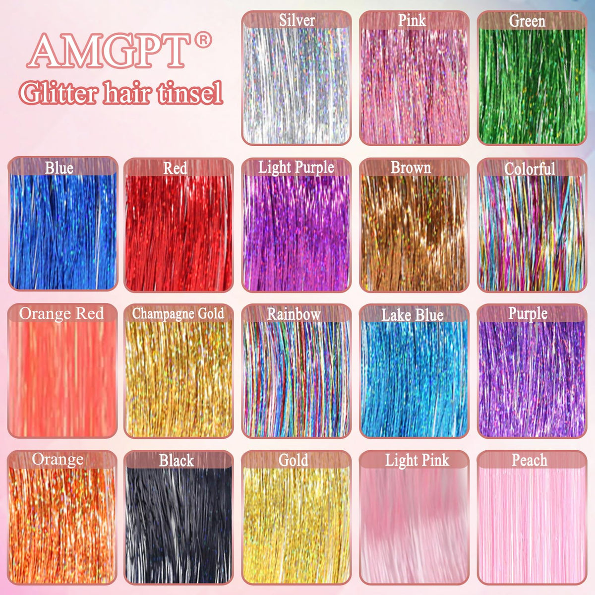 AMGPT color spread of 18 tinsel shades for mix-and-match styling