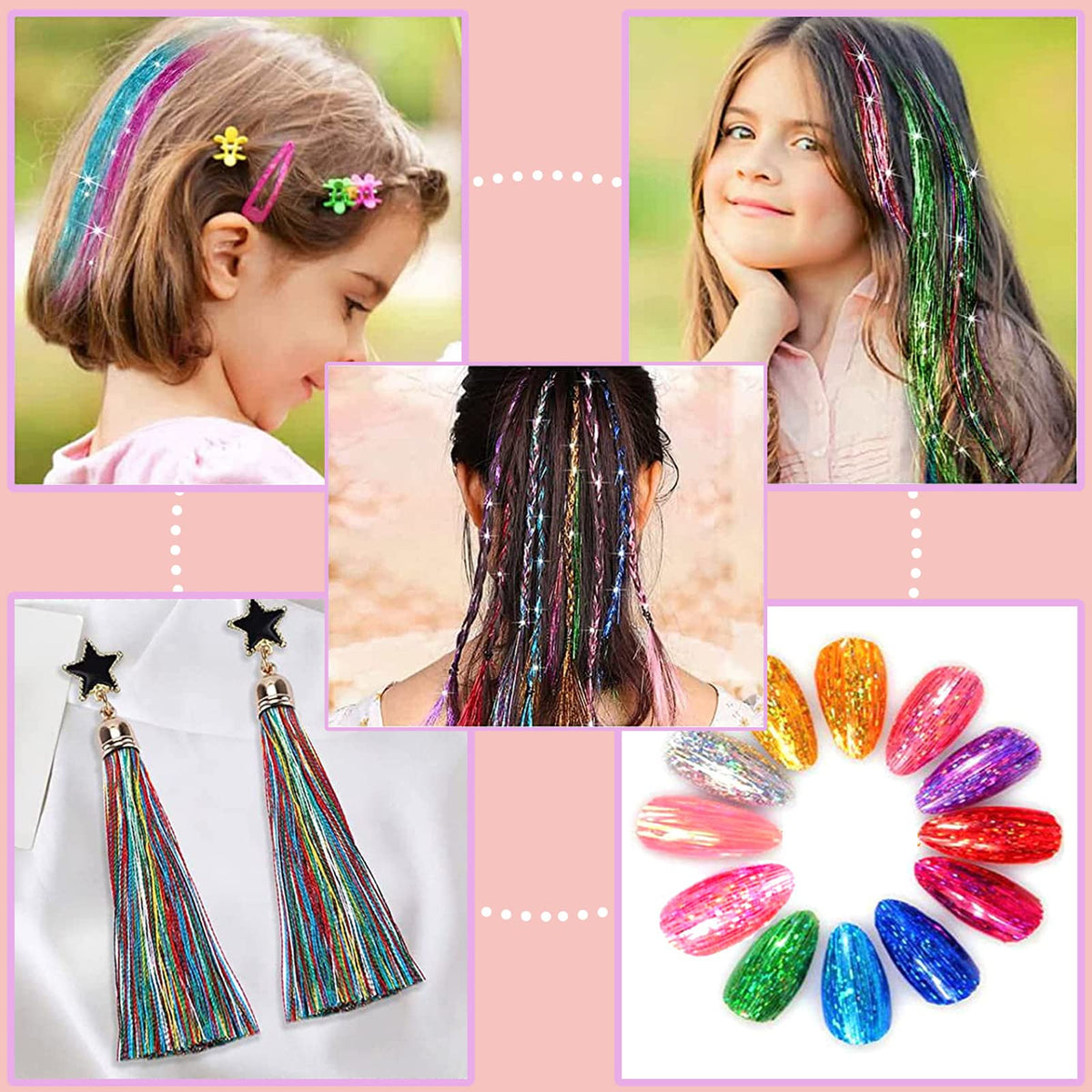 AMGPT model wearing tinsel in a ponytail for festival-ready sparkle